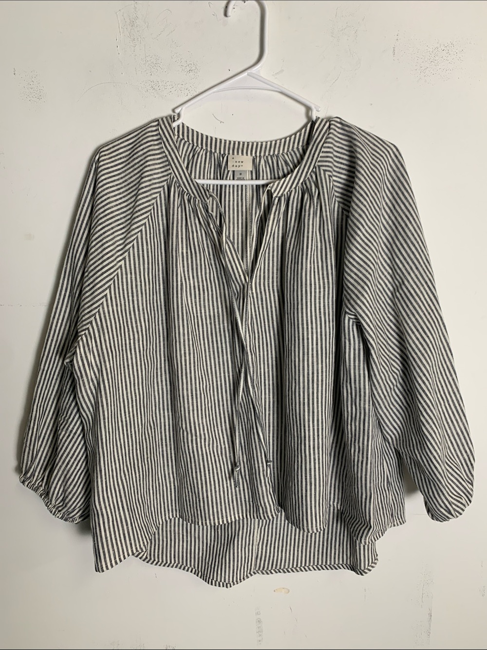 a new day Black and White Striped Tie-Neck Blouse